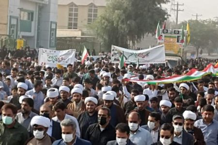 حضور پرشور کهنوجی‌ها در راهپیمایی ۱۳ آبان