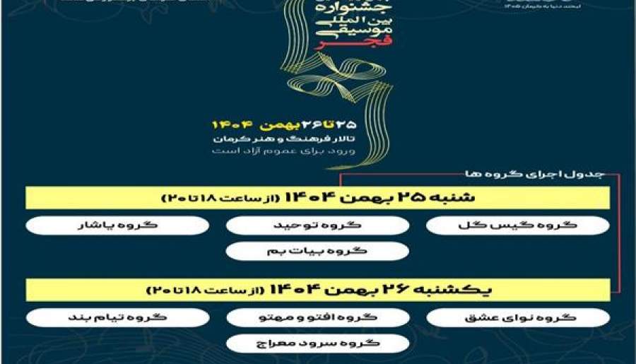 انتشار جدول اجراهای جشنواره موسیقی فجر در کرمان